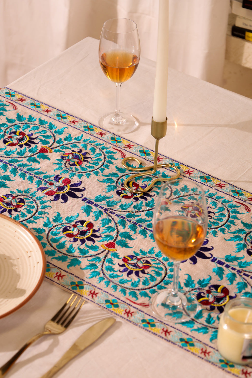 Teal Wildflower Table Runner