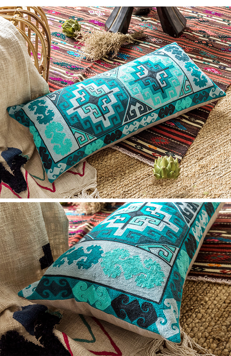Blue Nomad Nest Long Pillow Cover - I