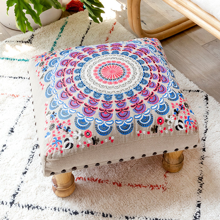 Mandala Embroidered Footstool - I