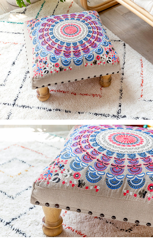 Mandala Embroidered Footstool - I