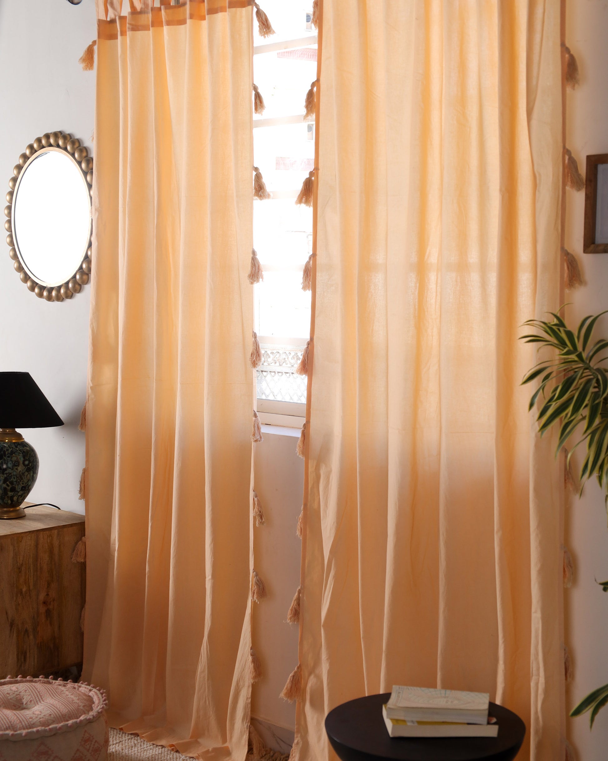 Beige Dreamy Tassel Curtain - Set of 2