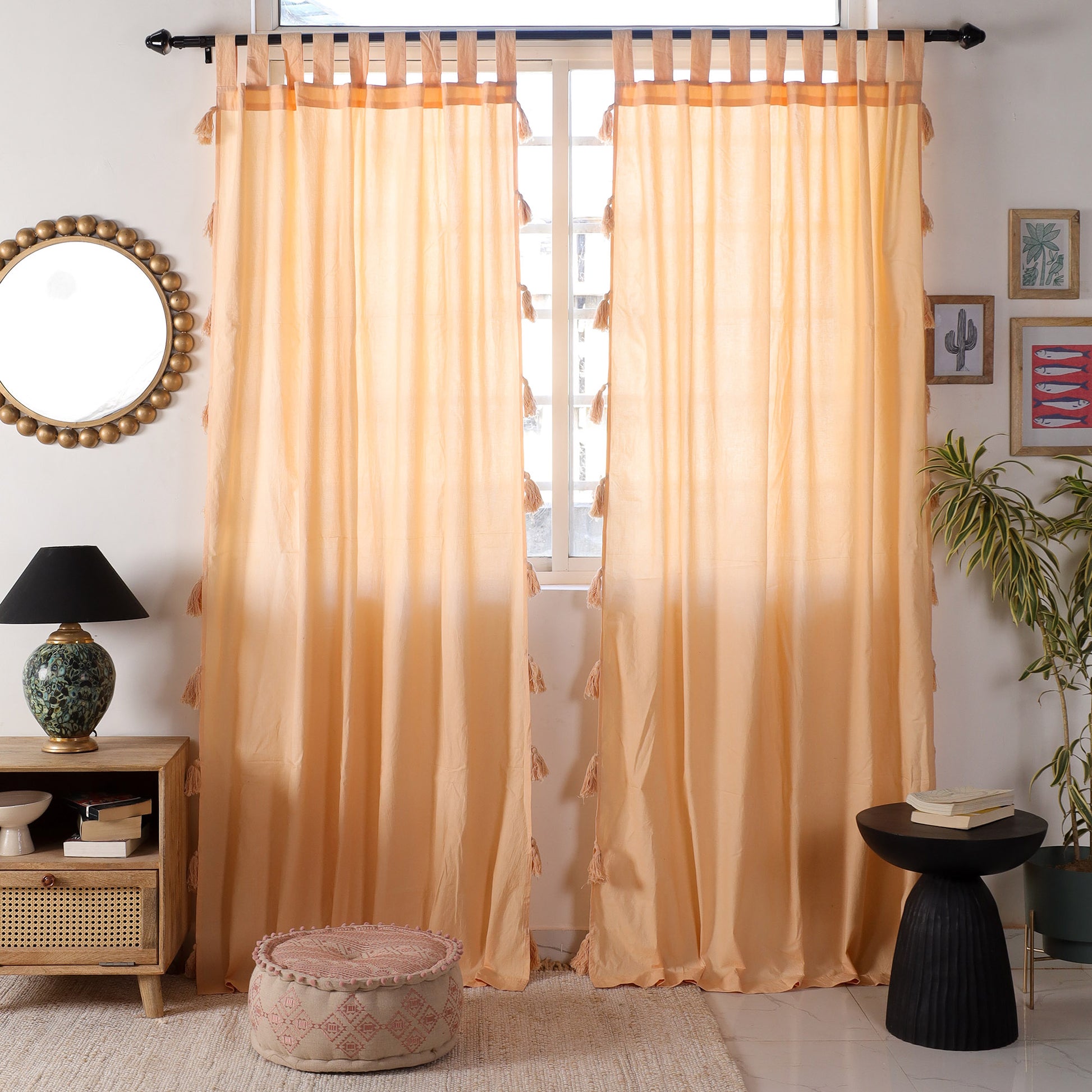 Beige Dreamy Tassel Curtain - Set of 2