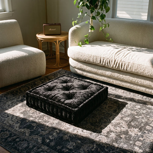 Black Velvet Haven Floor Cushion - lifestyle