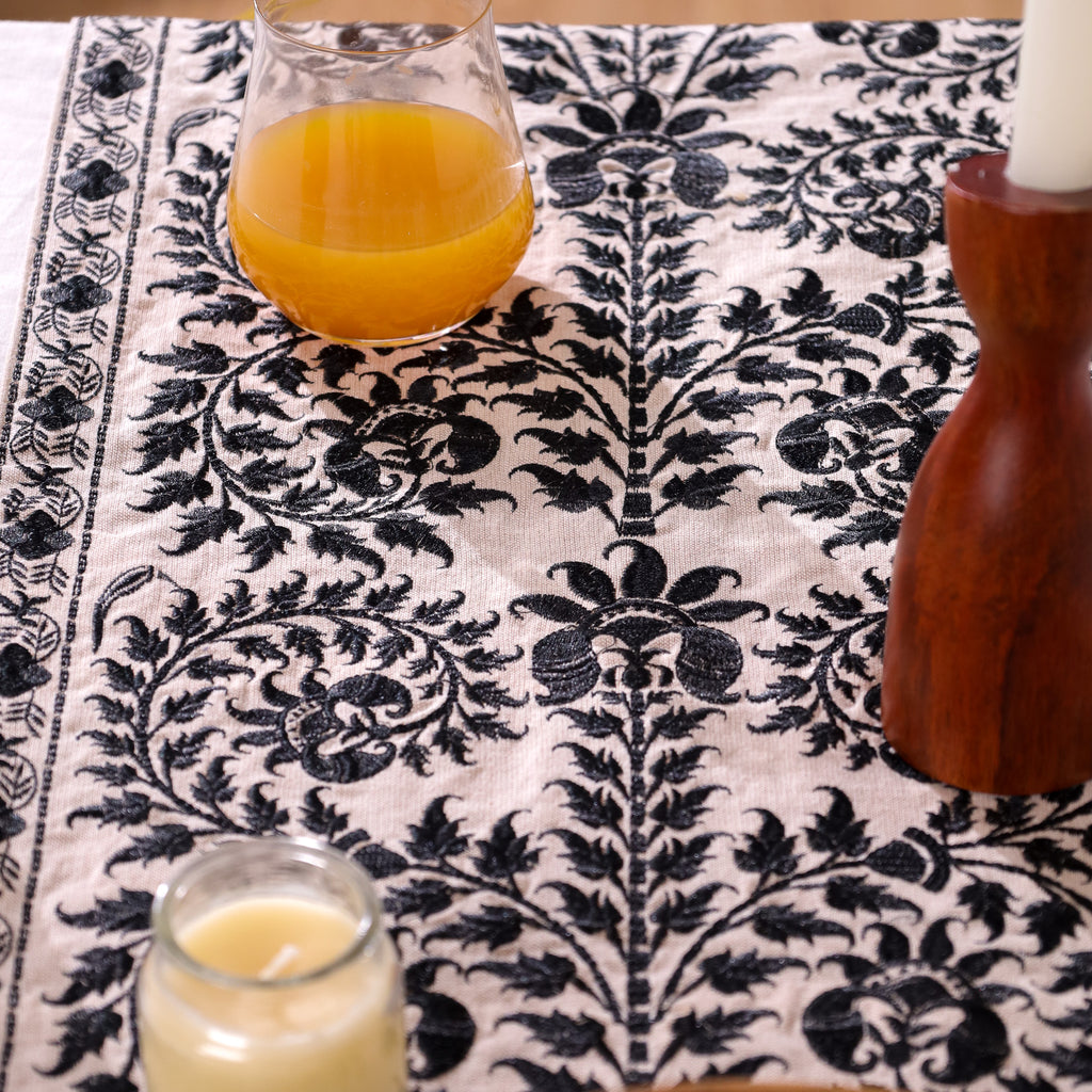 Black Wildflower Table Runner