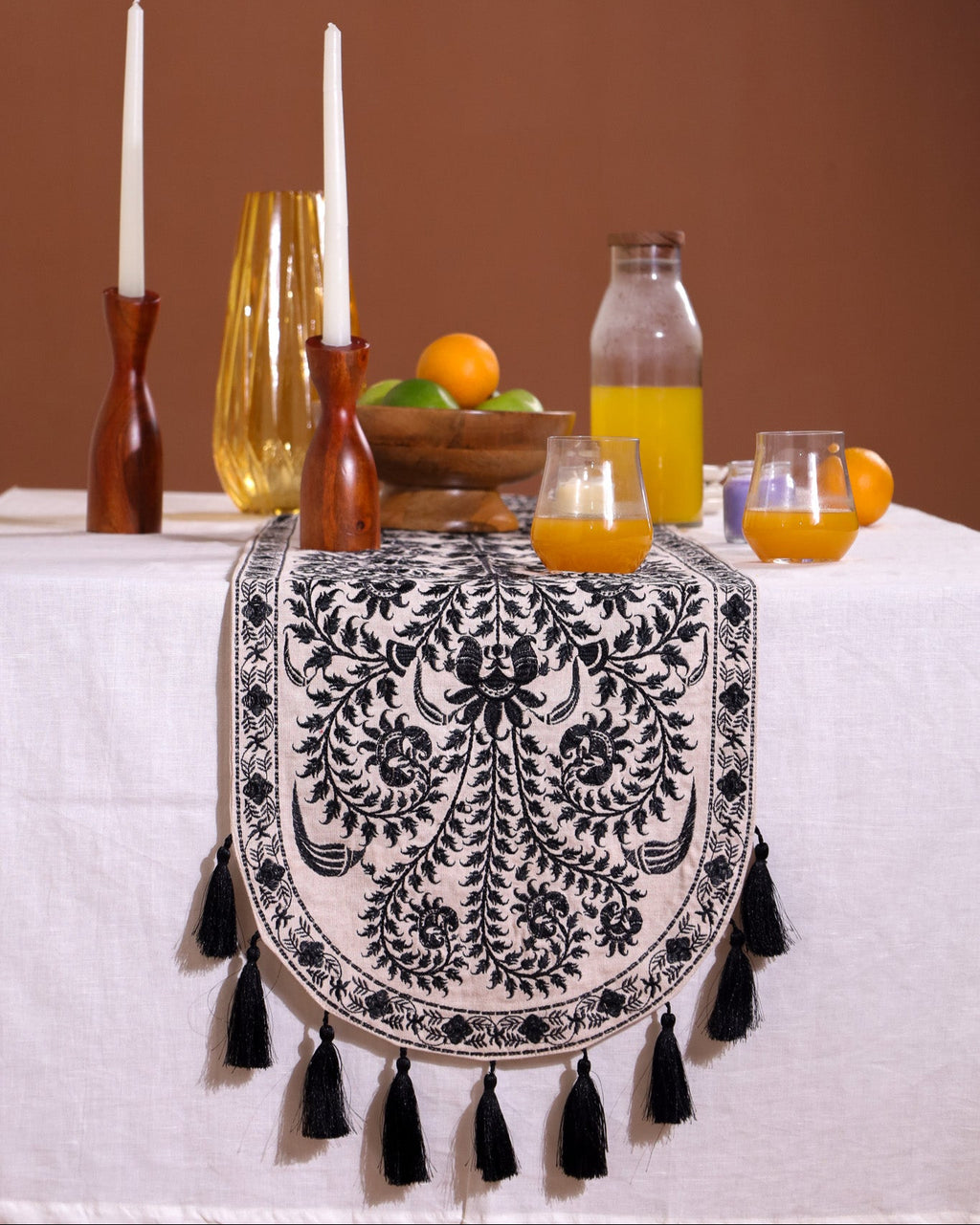Black Wildflower Table Runner