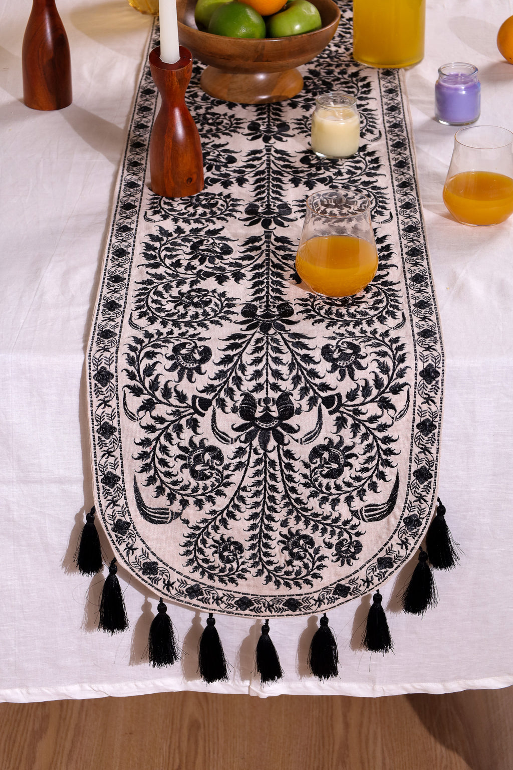 Black Wildflower Table Runner