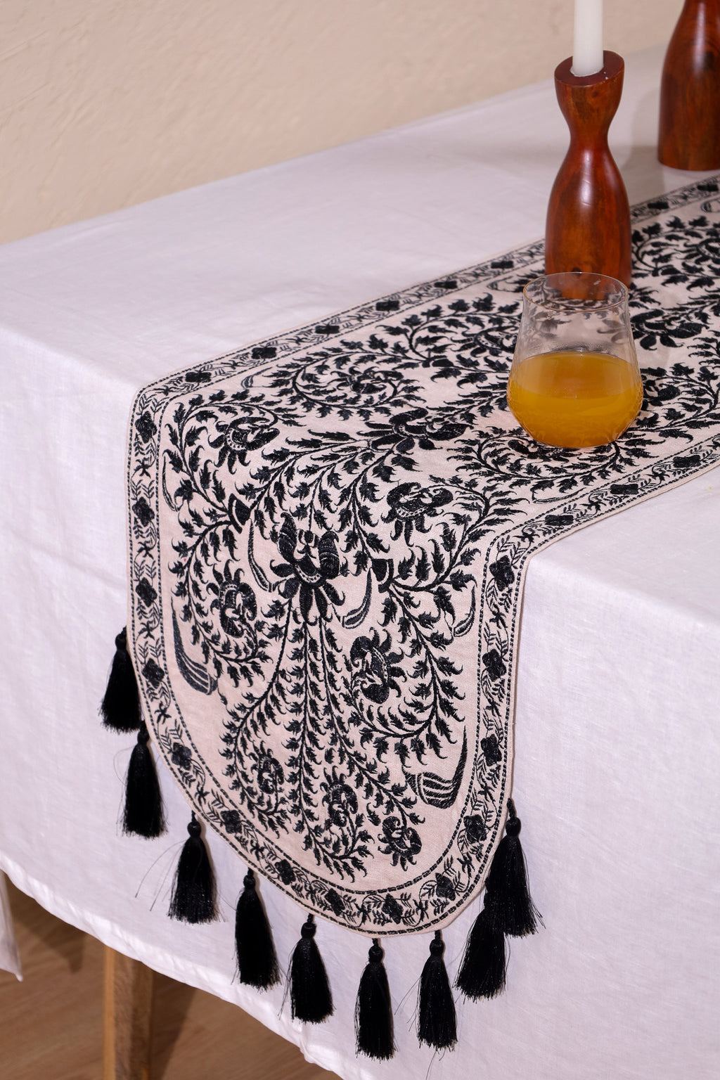 Black Wildflower Table Runner