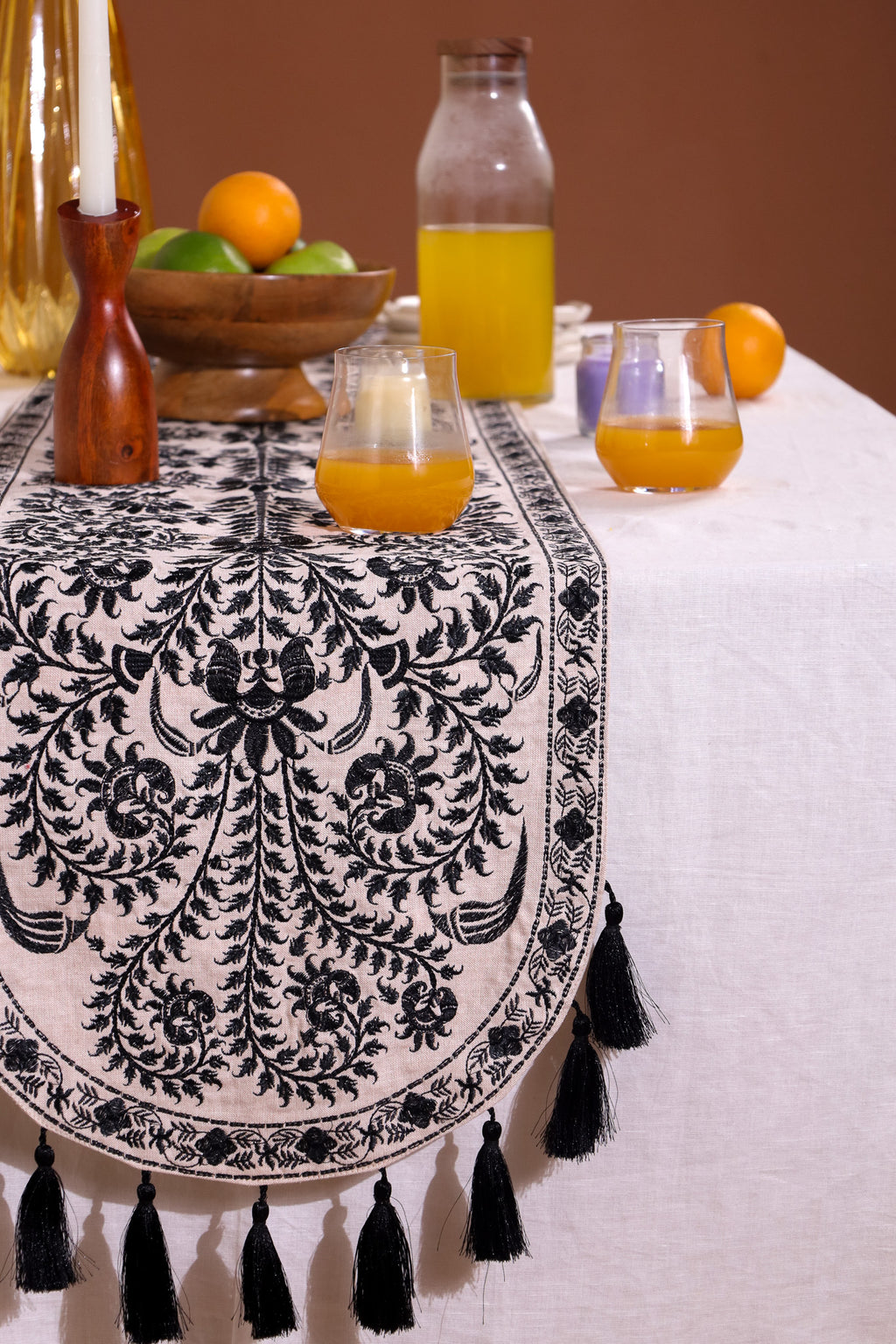 Black Wildflower Table Runner