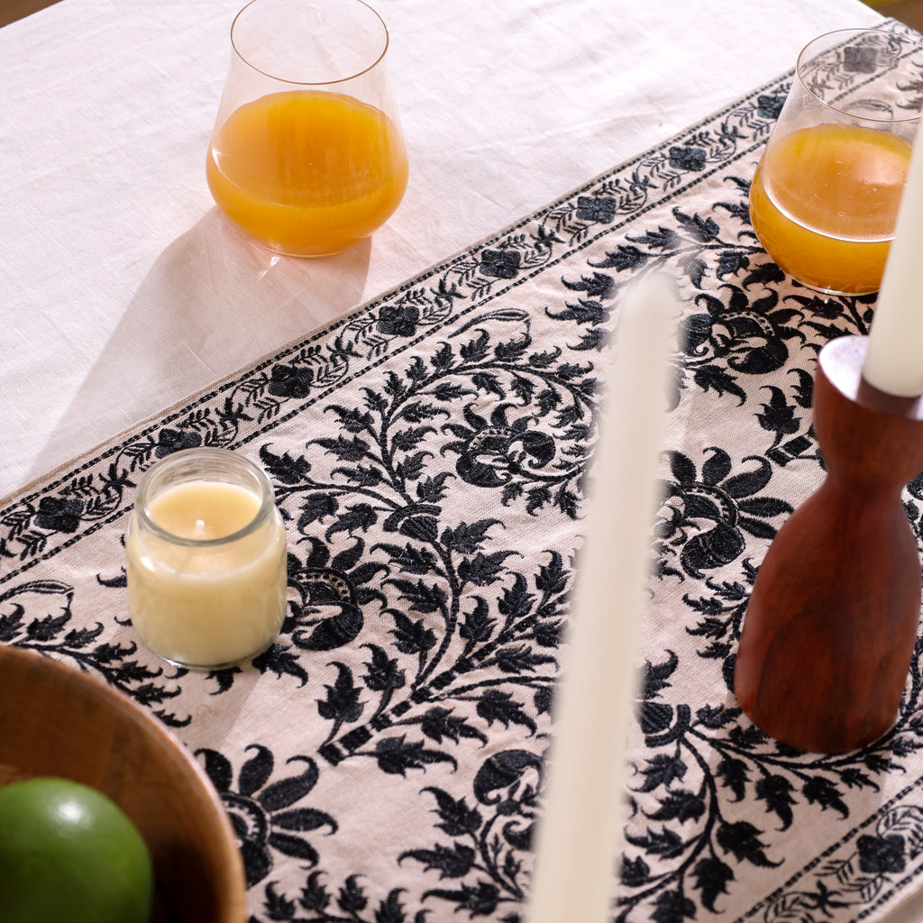 Black Wildflower Table Runner