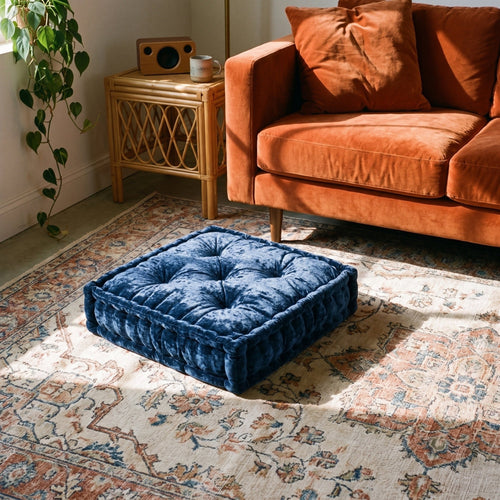 Blue Velvet Haven Floor Cushion - lifestyle
