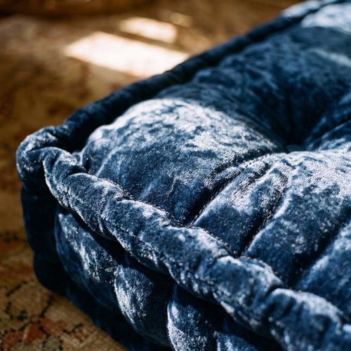 Blue Velvet Haven Floor Cushion - close up