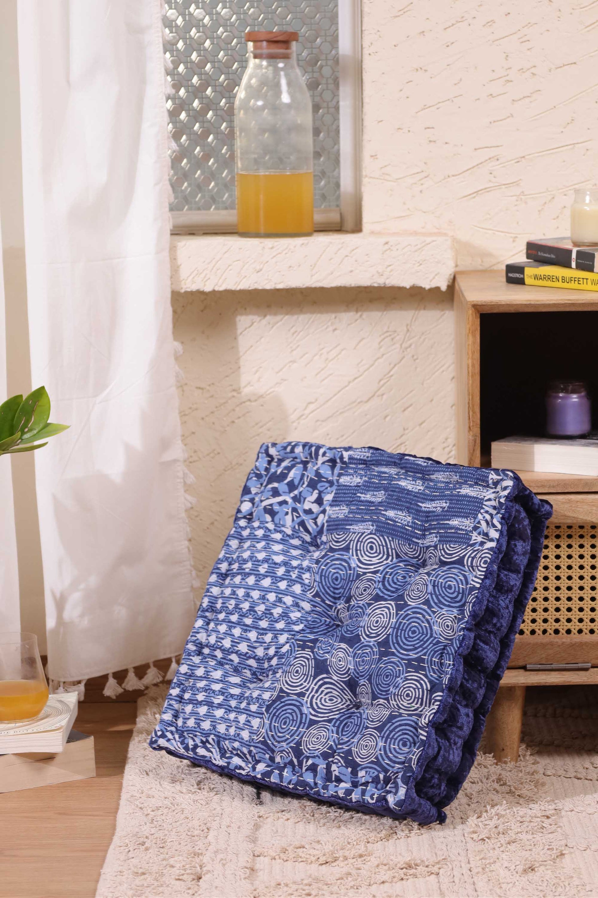 Blue Velvet Kantha Floor cushion