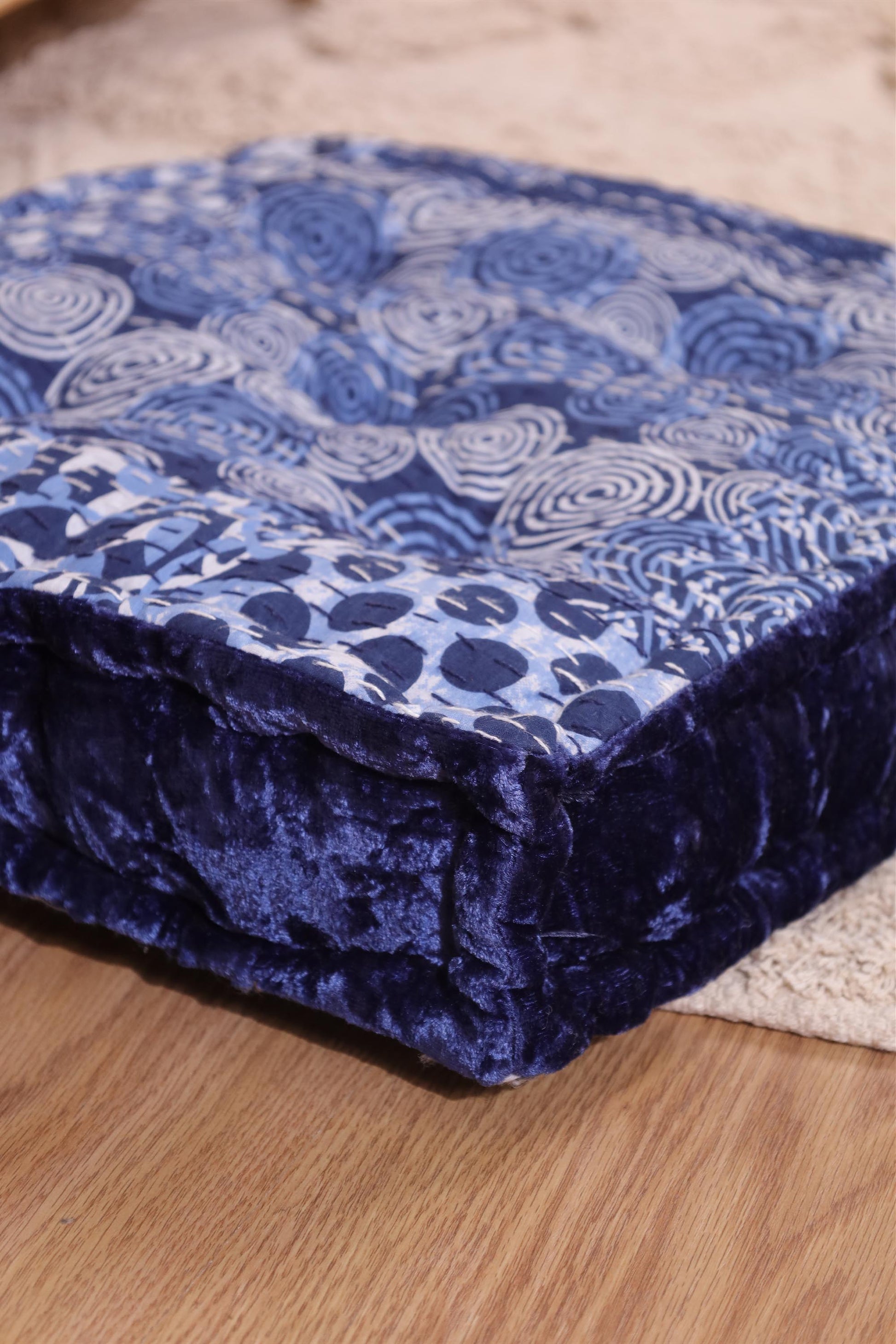 Blue Velvet Kantha Floor cushion