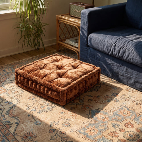 Brown Velvet Haven Floor Cushion - lifestyle