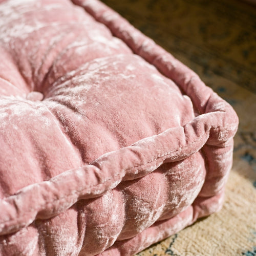 Candy Pink Velvet Haven Floor Cushion - close up