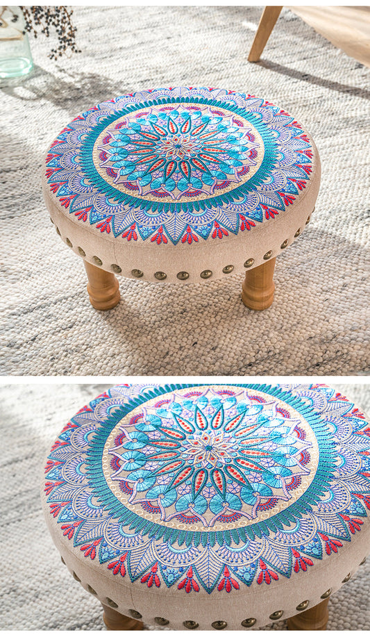 Purple Embroidered Elegance Footstool - I