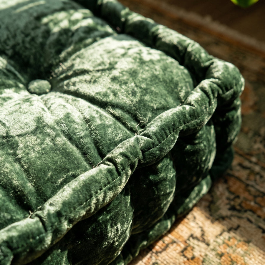 Forrest Green Velvet Haven Floor Cushion - close up