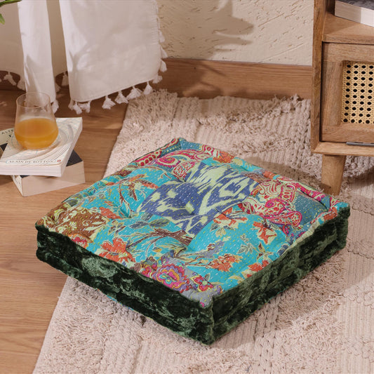 Green Velvet Kantha Floor cushion