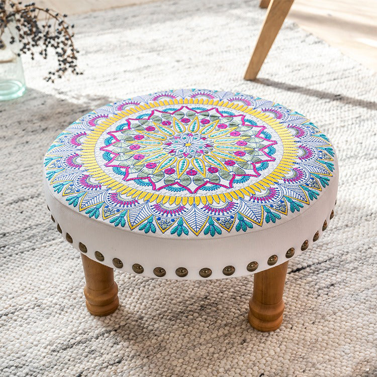 Yellow Embroidered Elegance Footstool - I