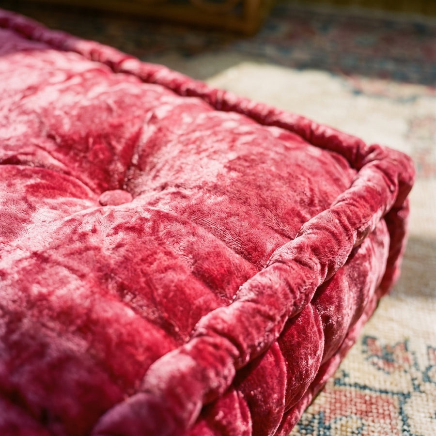 Hot Pink Velvet Haven Floor Cushion - close up