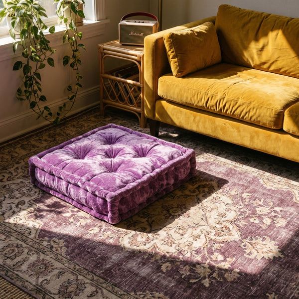 Lilac Velvet Haven Floor Cushion - lifestyle