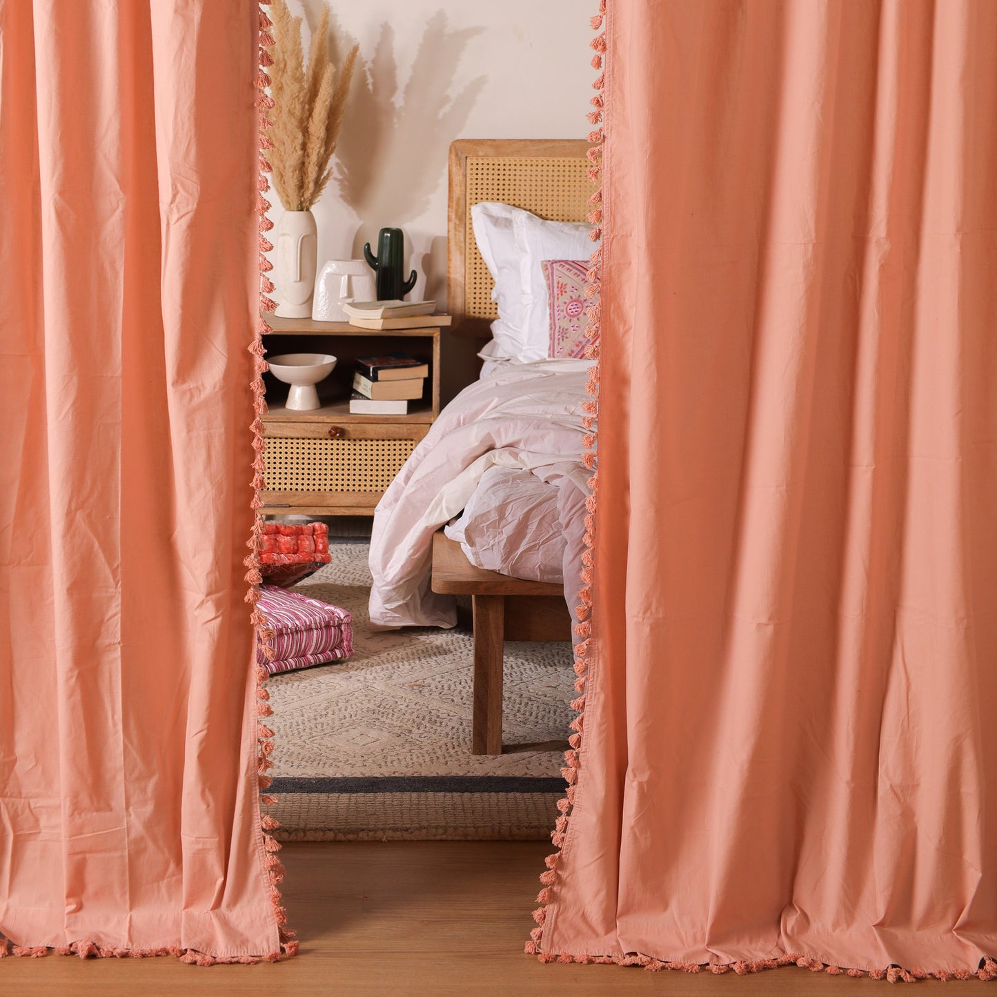 Peach Mahal Cotton Curtain - Set of 2