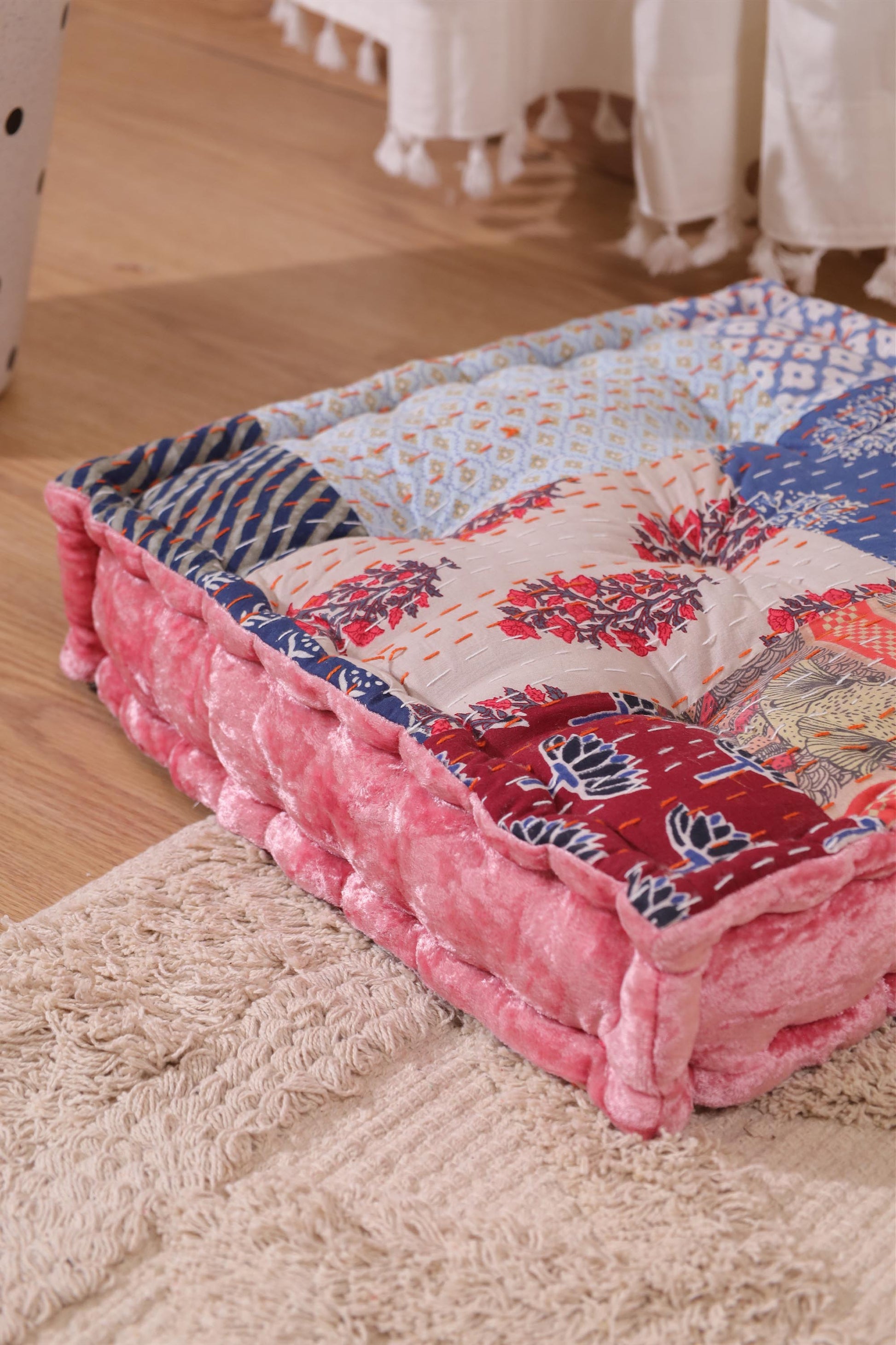 Rose Velvet Kantha Floor cushion