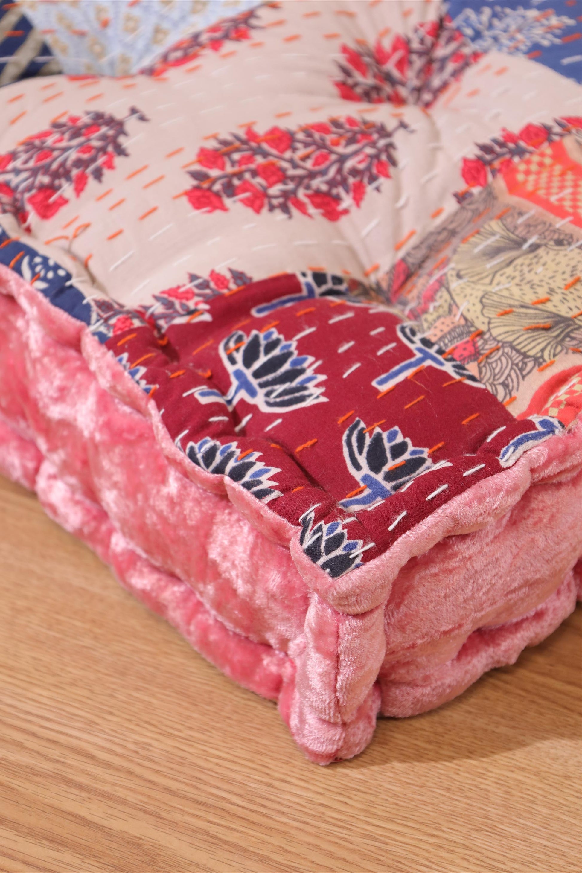 Rose Velvet Kantha Floor cushion