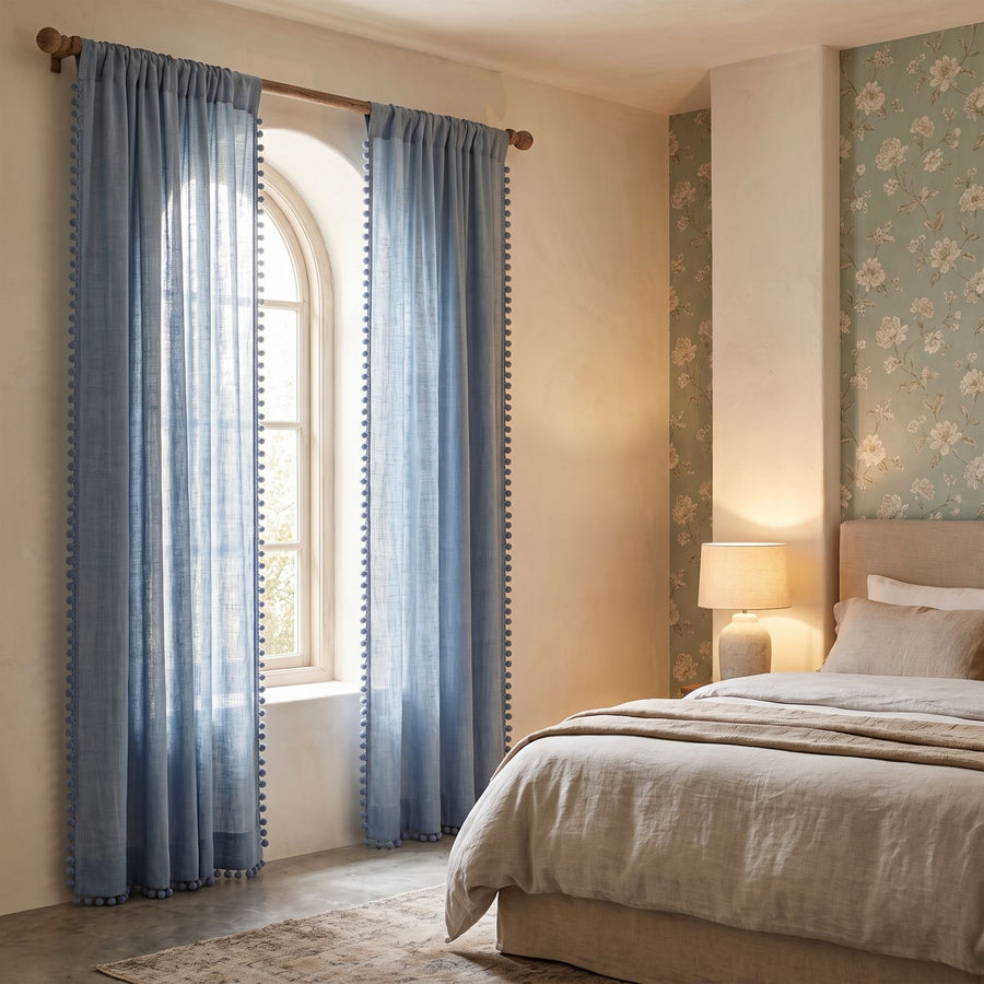 Powder Blue Mela Cotton Curtain photo 2