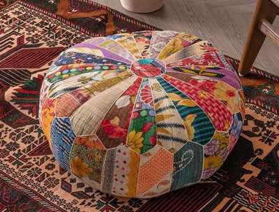 Upcycled Kantha Patchwork Ottoman pouf - I