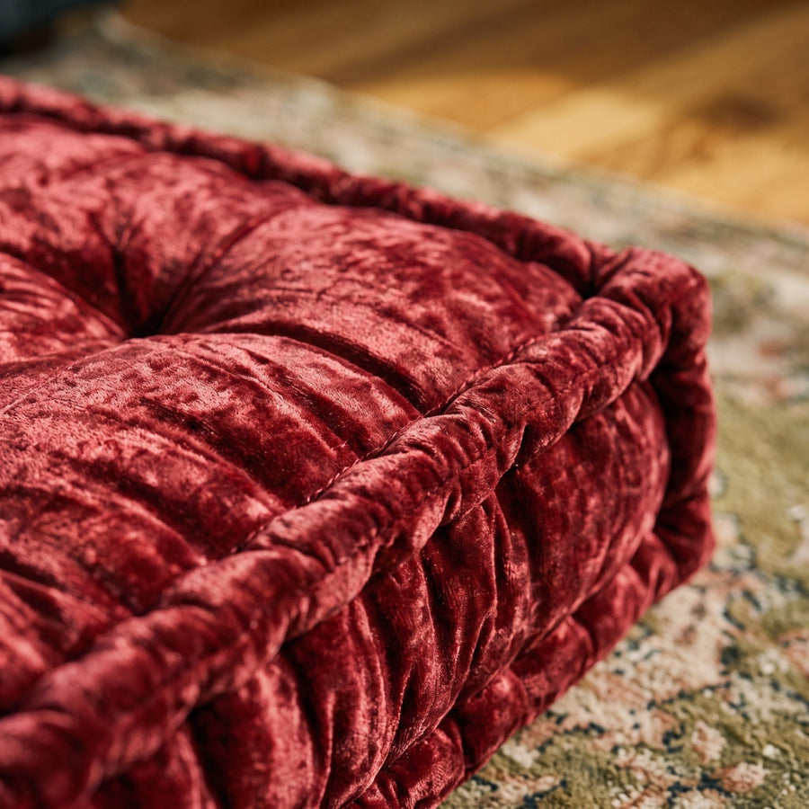Red Velvet Haven Floor Cushion - close up