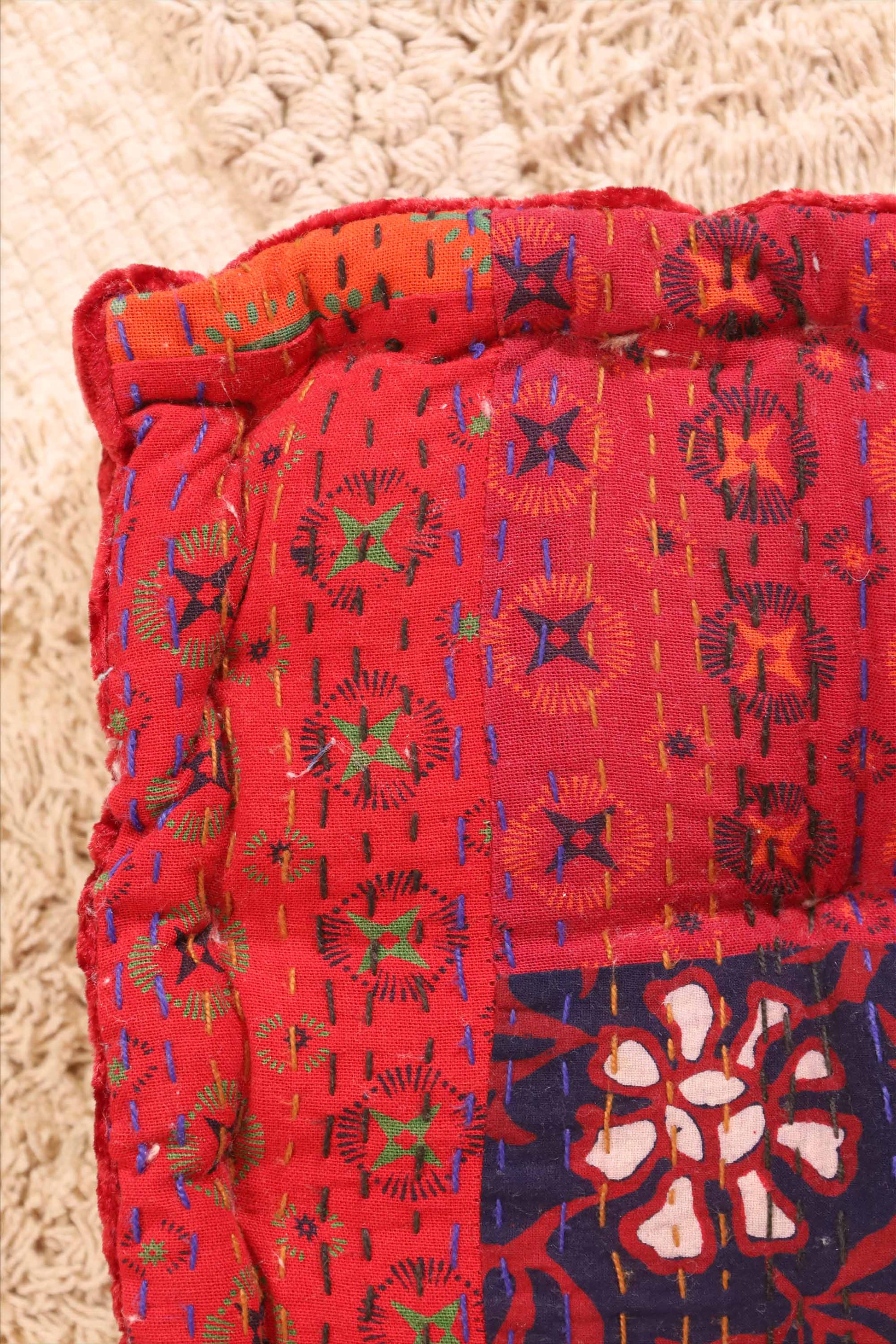 Red Velvet Kantha Floor cushion