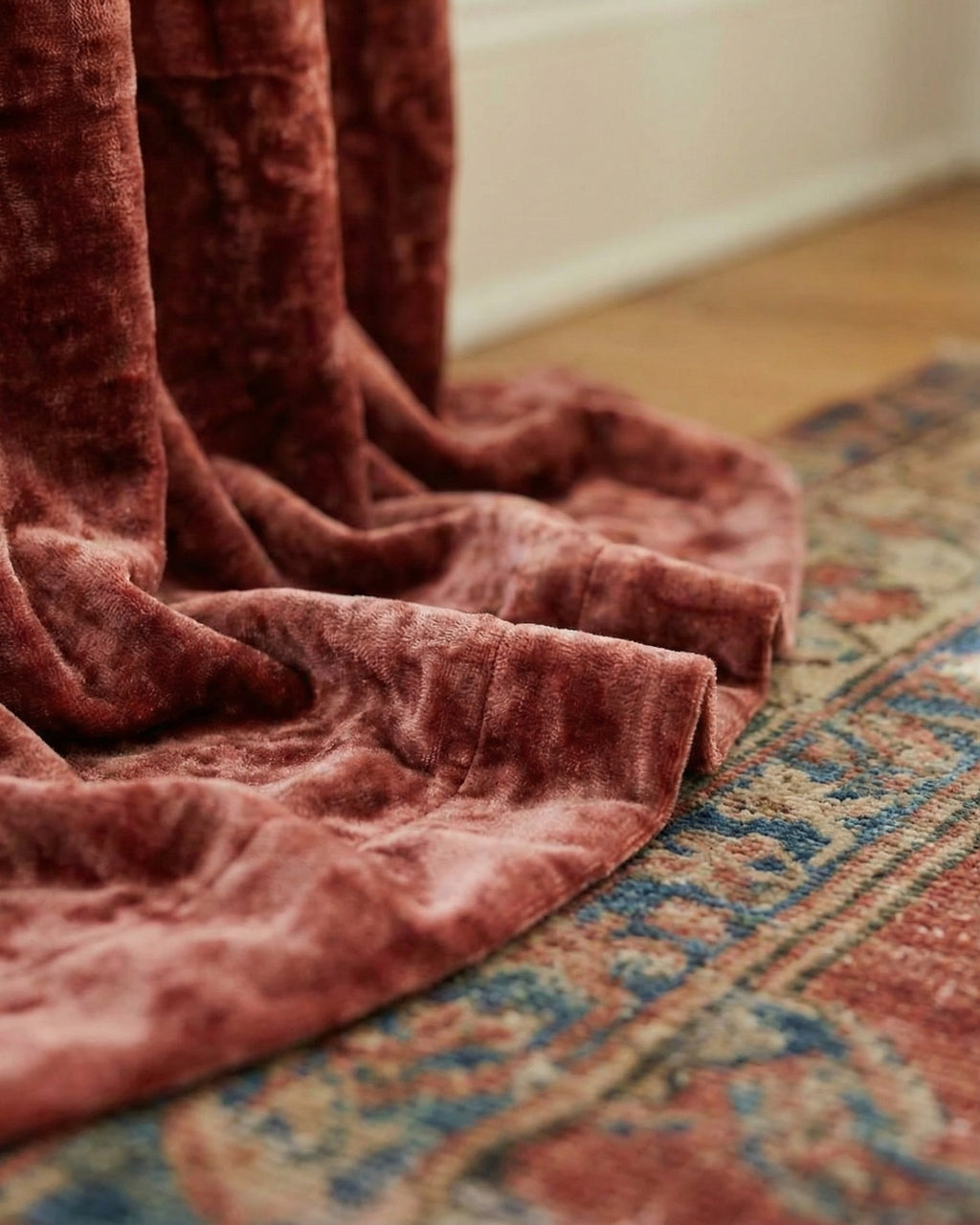 Rose Velvet Noir Curtains - Set of 2