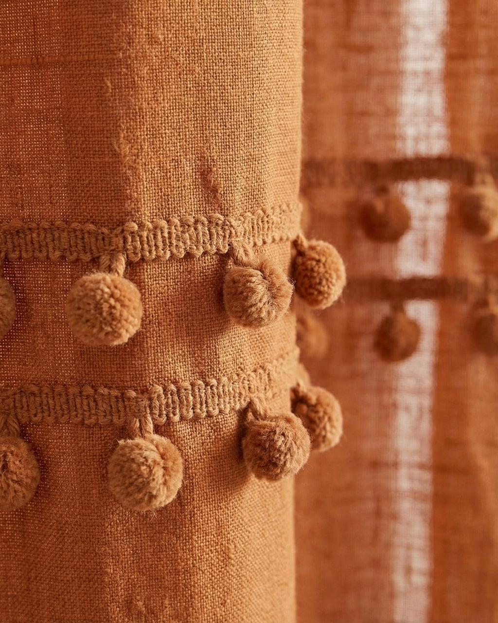 Rust Fiesta Pom Poms Curtain - Set of 2