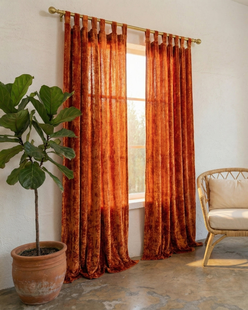 Rust Velvet Noir Curtains - Set of 2
