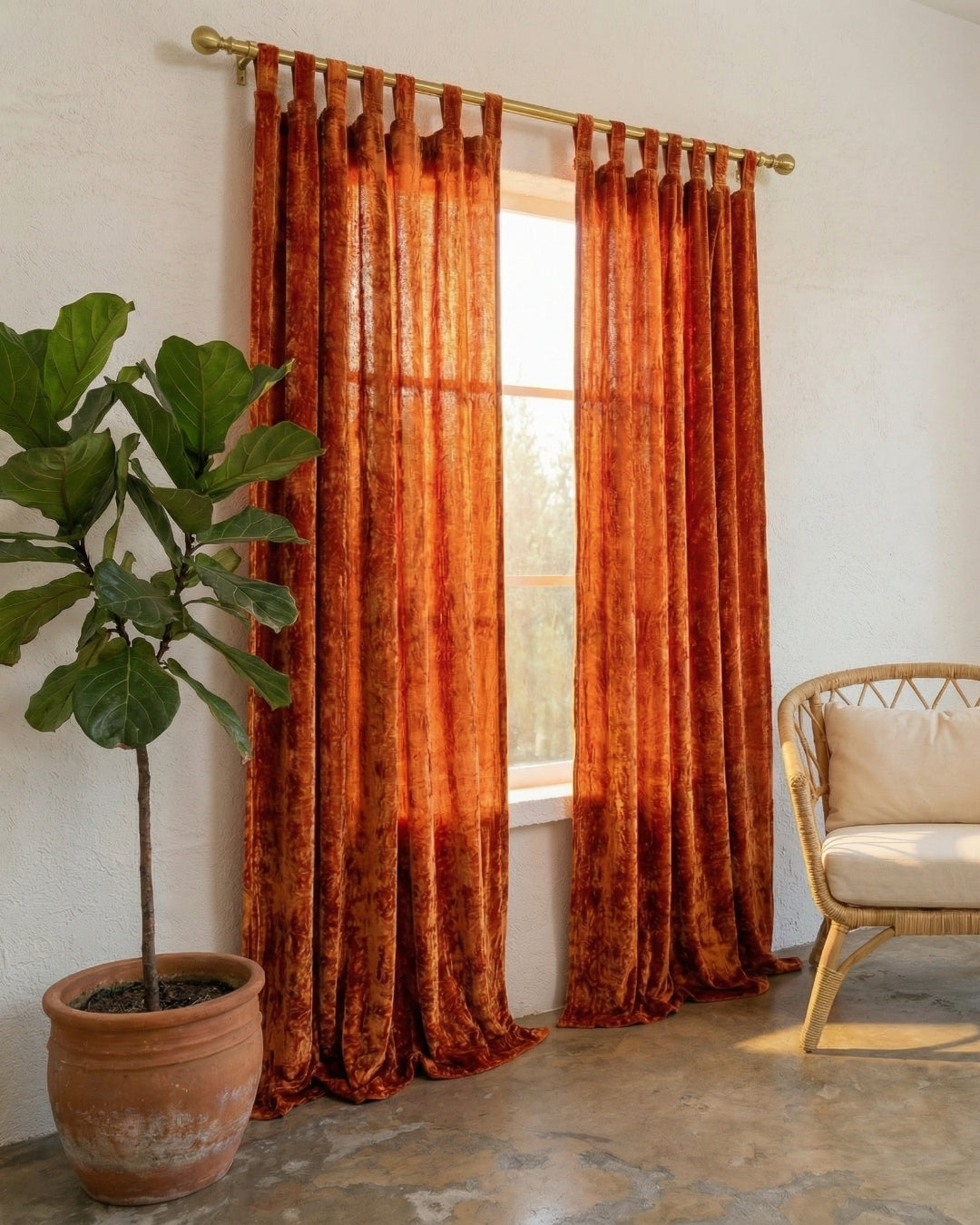Rust Velvet Noir Curtains - Set of 2