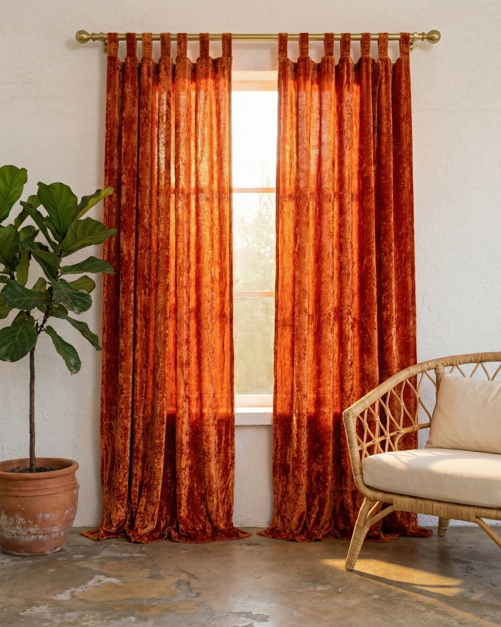 Rust Velvet Noir Curtains - Set of 2