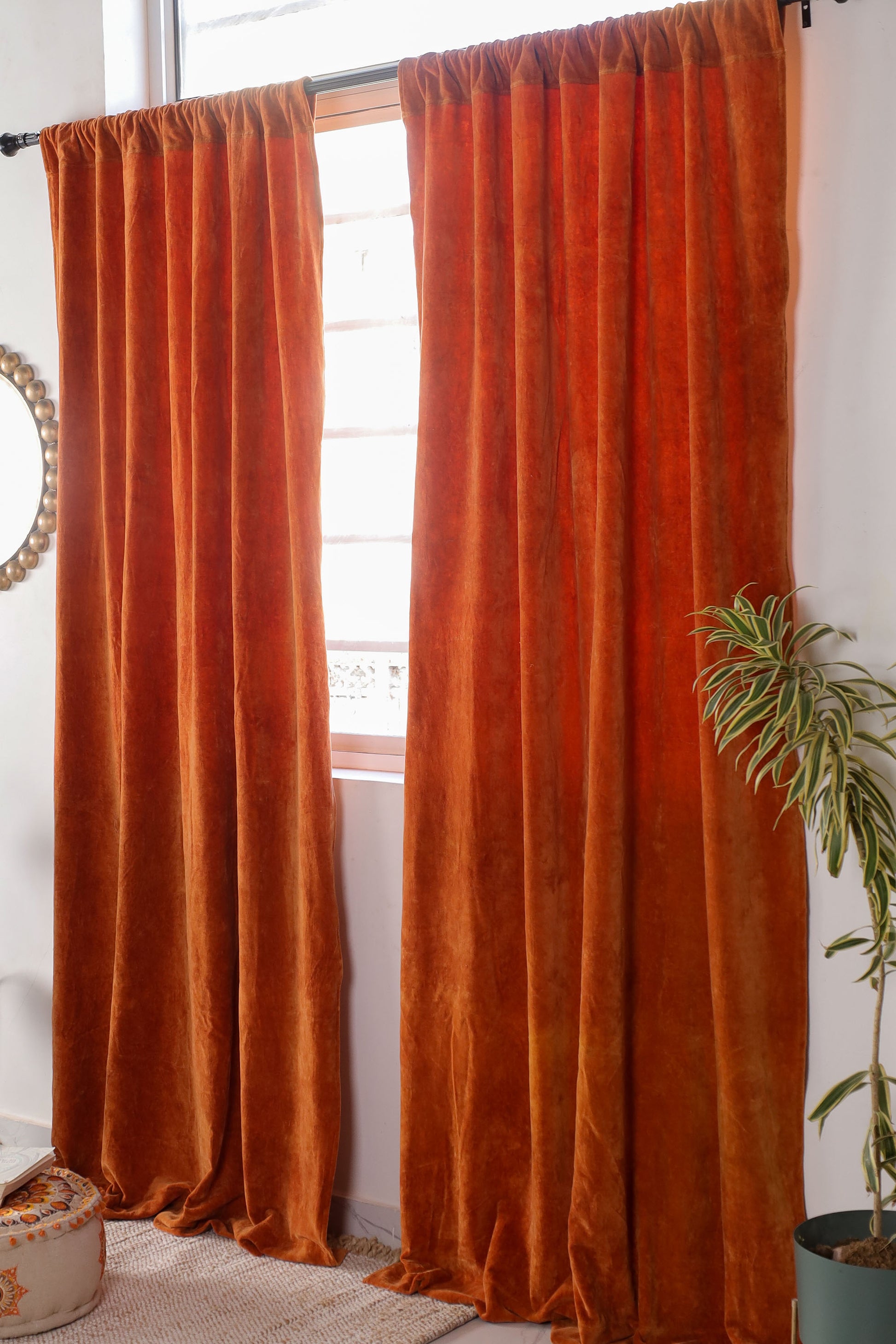 Rust Velvet Serenity Curtains - Set of 2