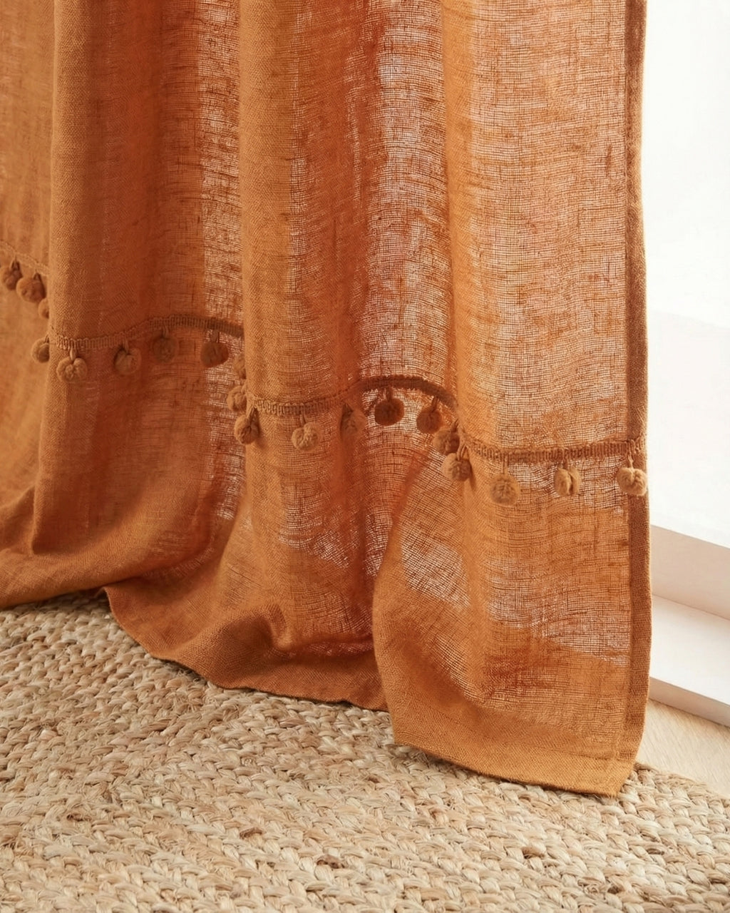 Rust Fiesta Pom Poms Curtain - Set of 2