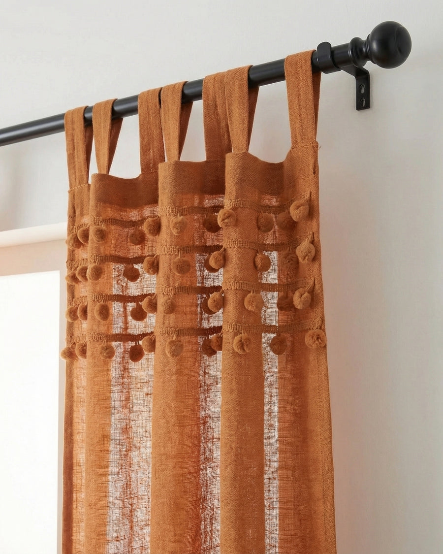 Rust Fiesta Pom Poms Curtain