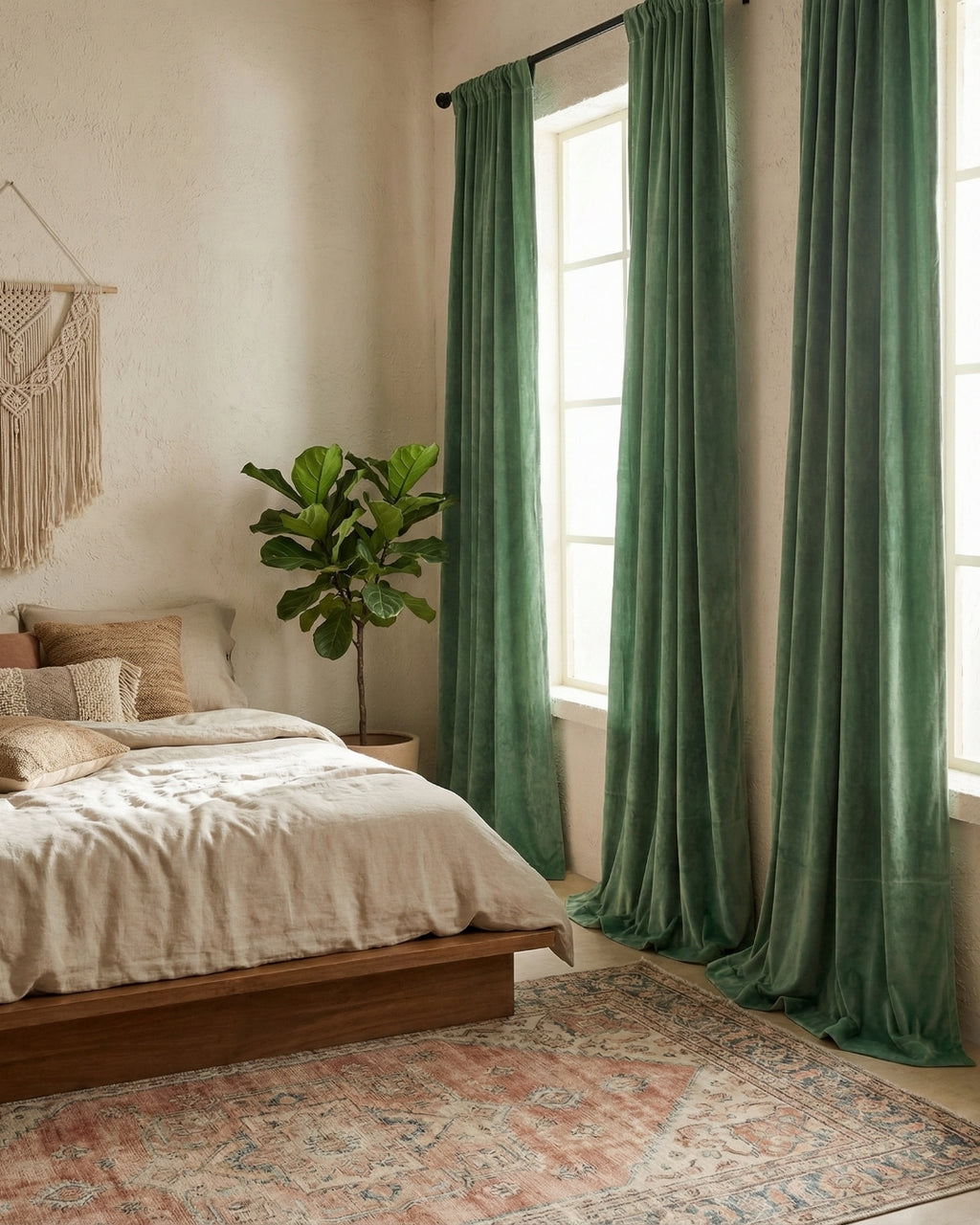 Sage Green Velvet Serenity Curtains - Set of 2