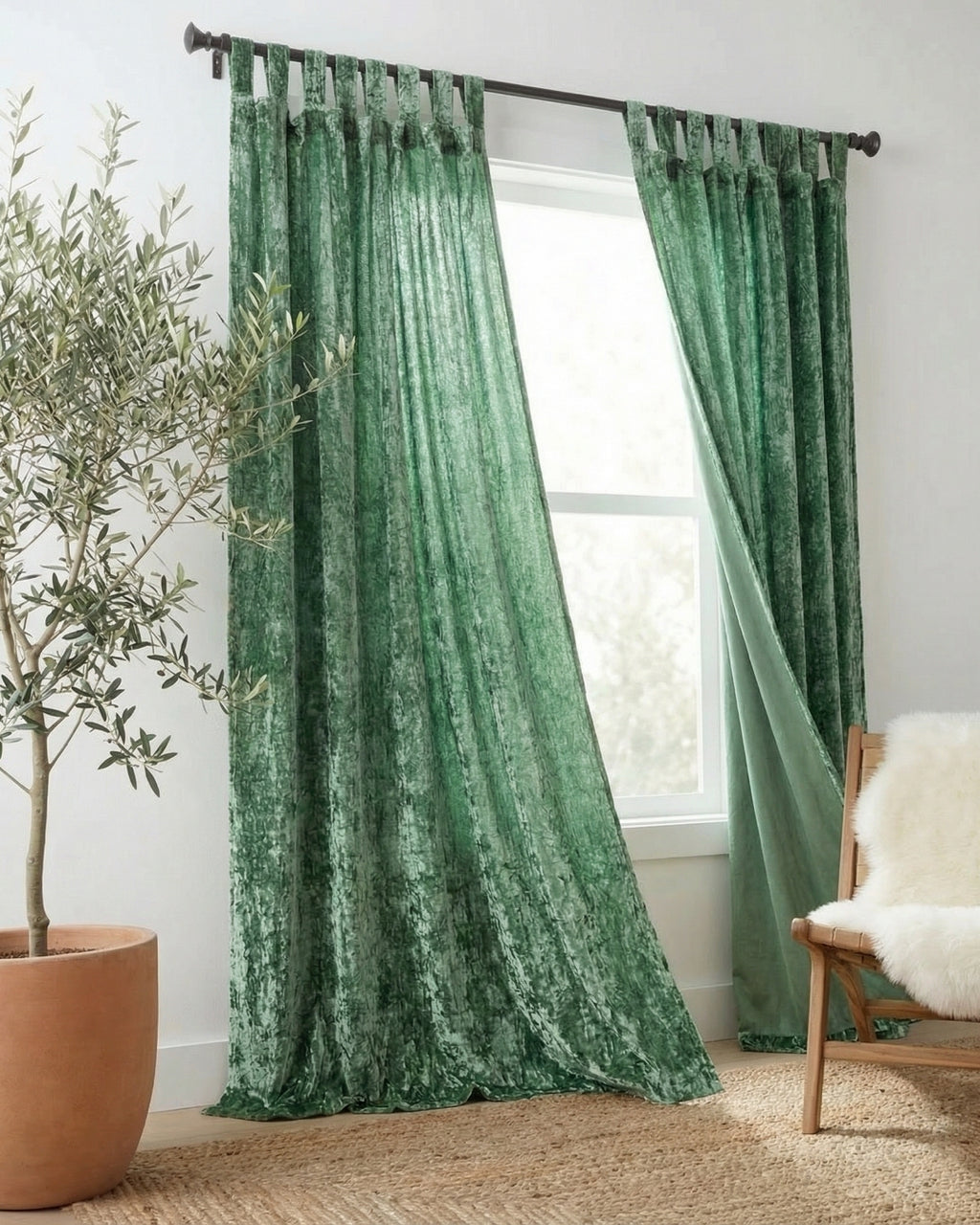 Sage Green Velvet Noir Curtains - Set of 2