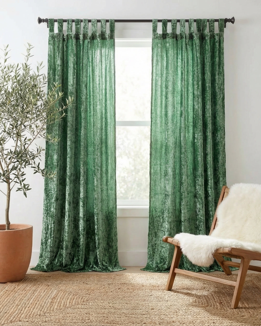 Sage Green Velvet Noir Curtains - Set of 2