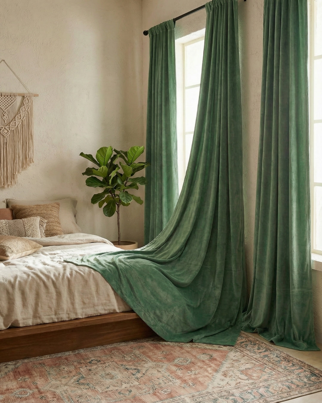 Sage Green Velvet Serenity Curtains - Set of 2