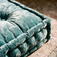 Teal Velvet Haven Floor Cushion - close up