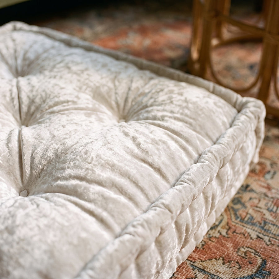 White Velvet Haven Floor Cushion - close up