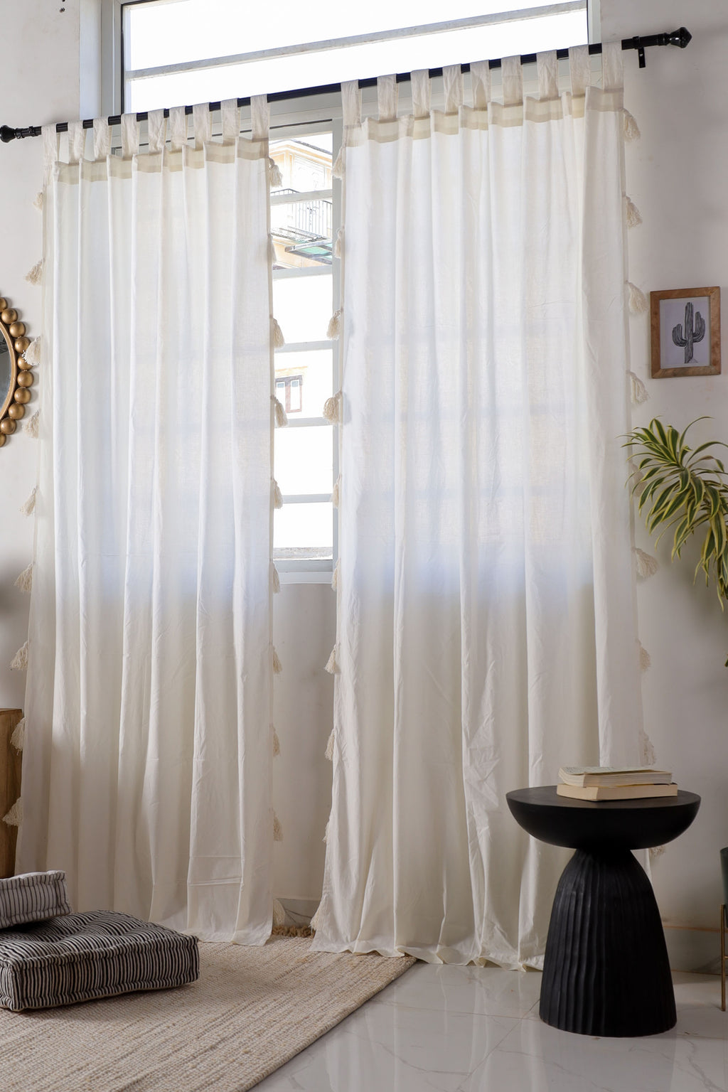White Dreamy Tassel Curtain - Set of 2