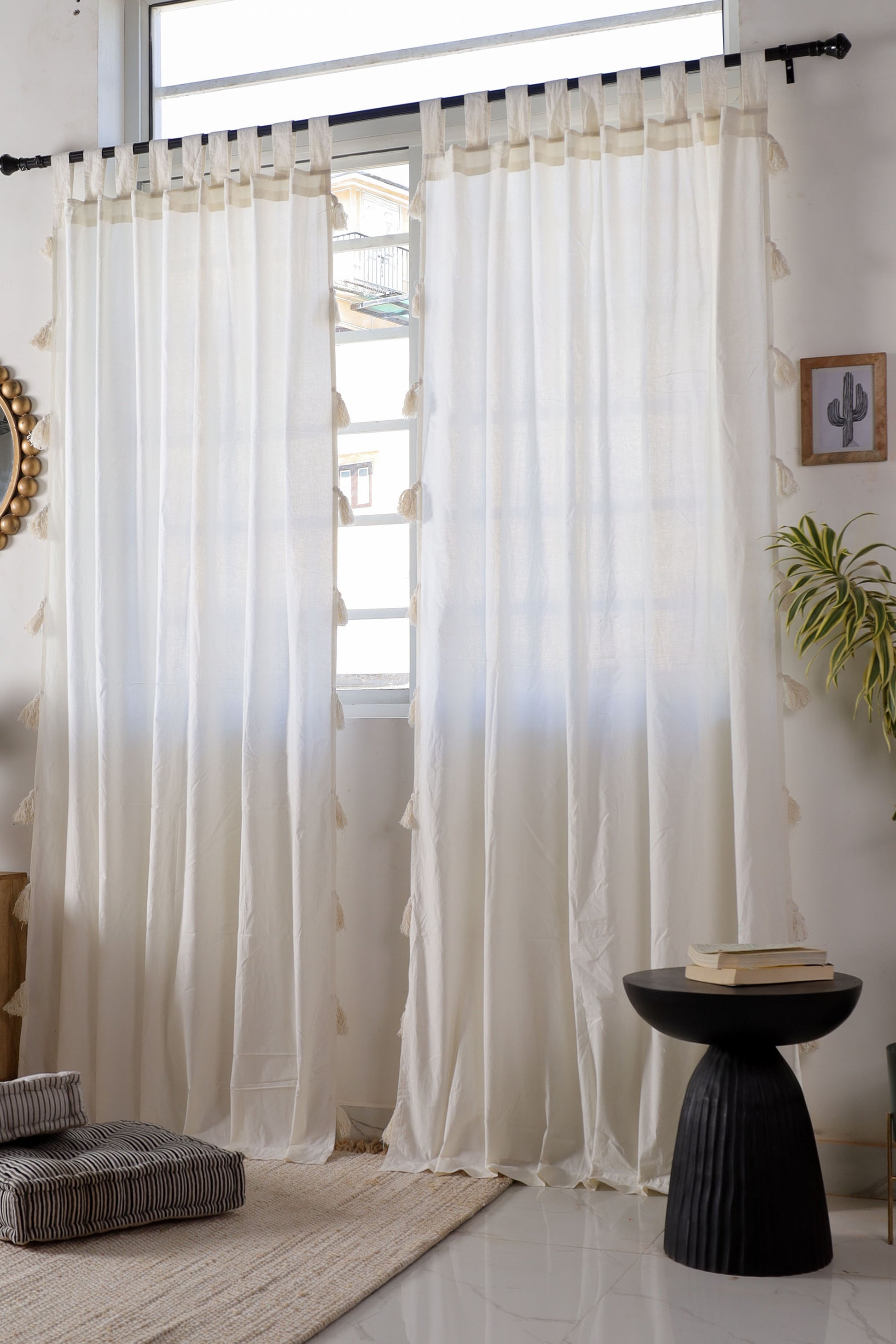 White Dreamy Tassel Curtain - Set of 2