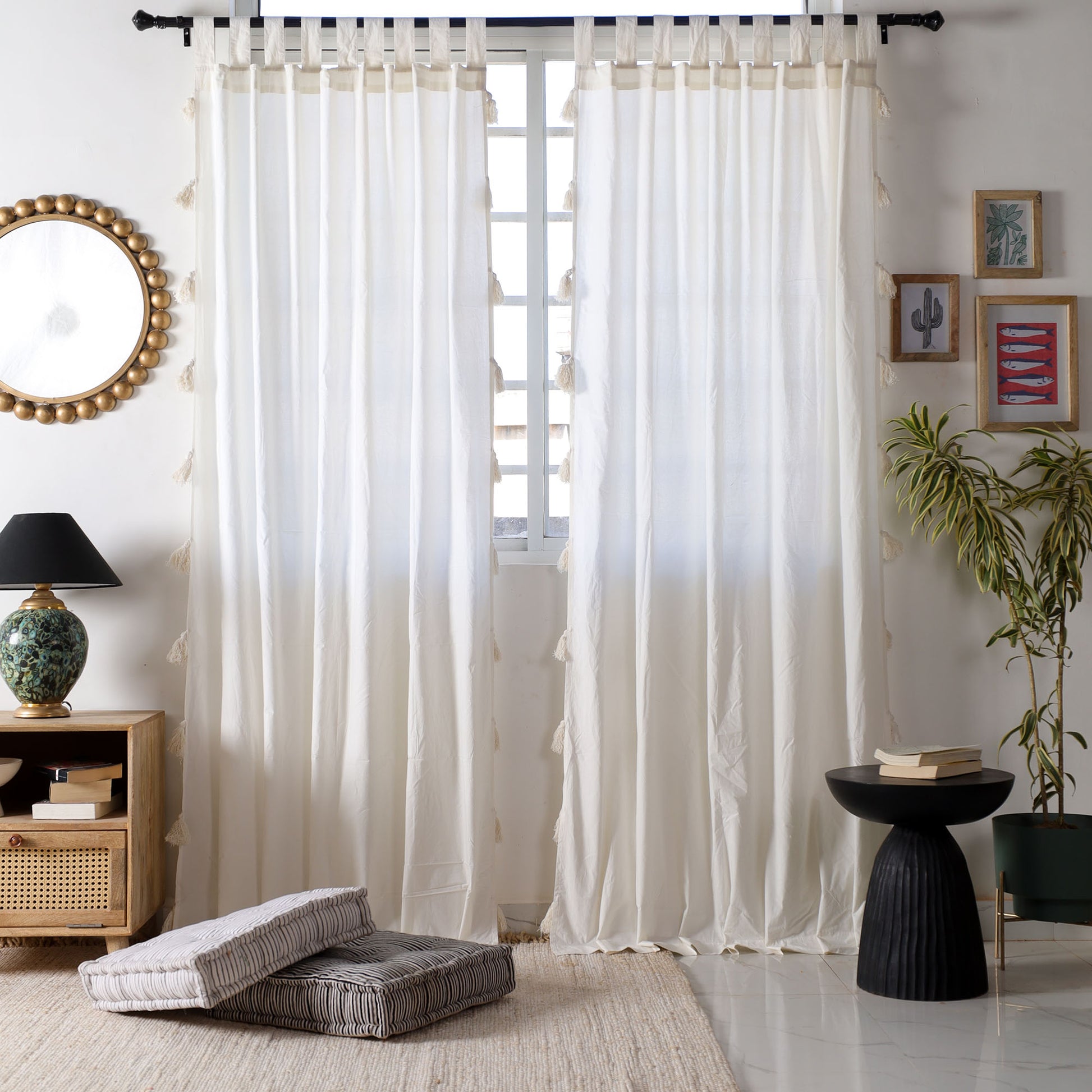White Dreamy Tassel Curtain - Set of 2