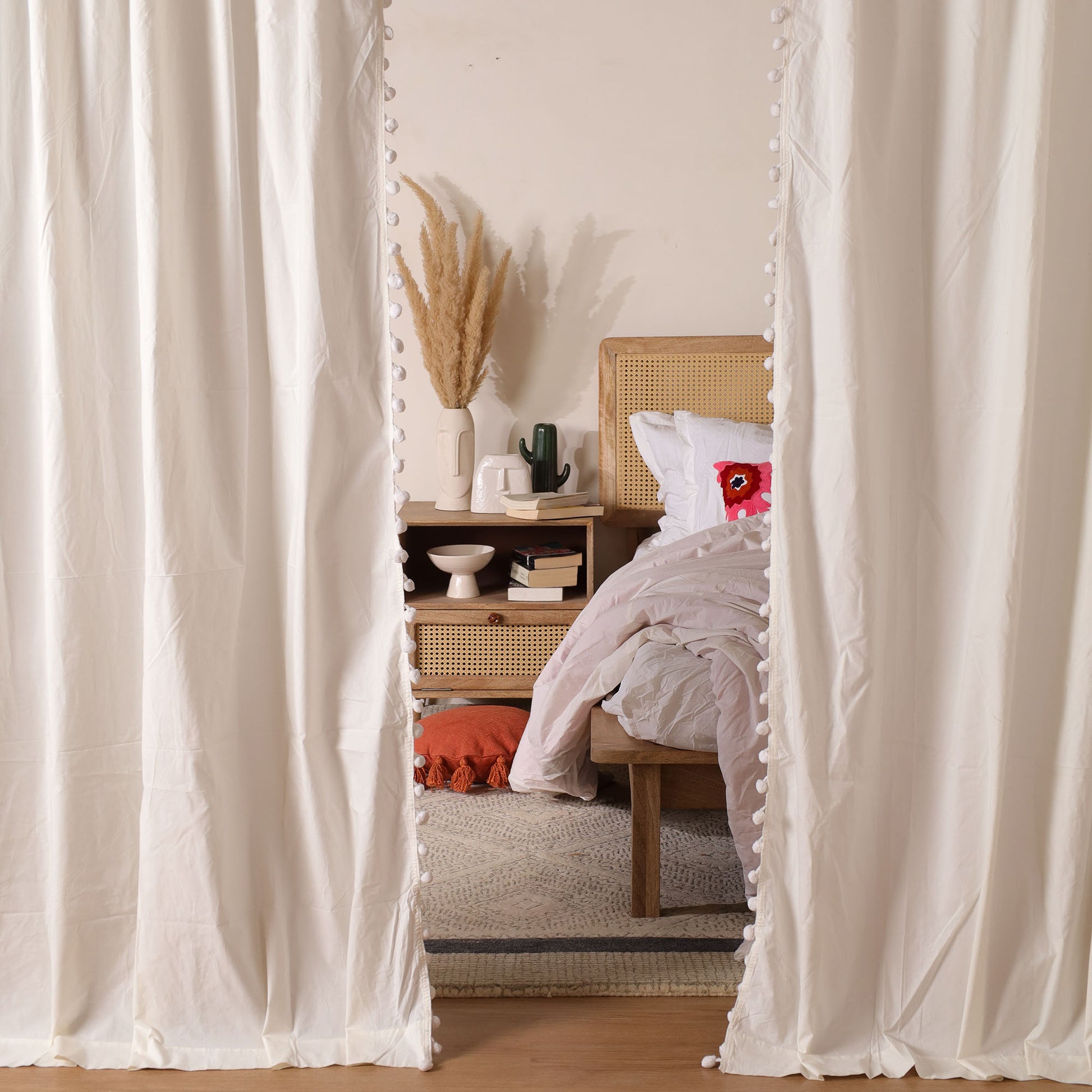 White Rasa Cotton Curtain - Set of 2